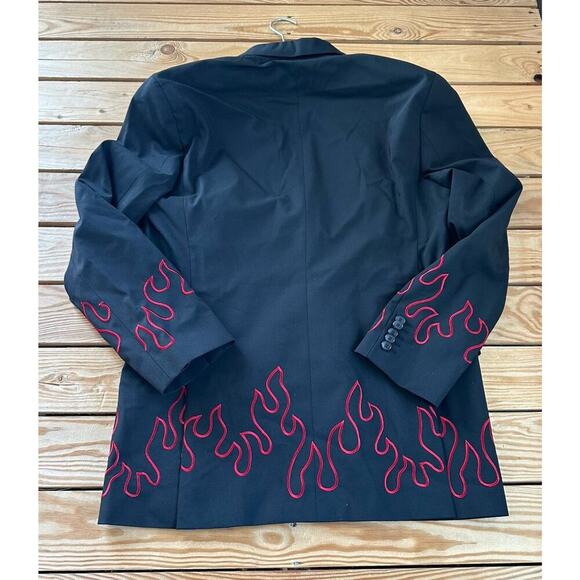 NWT Hugo Double Breasted Button Suit Jacket Size Medium Men’s Black Flame Detail - Picture 2 of 10